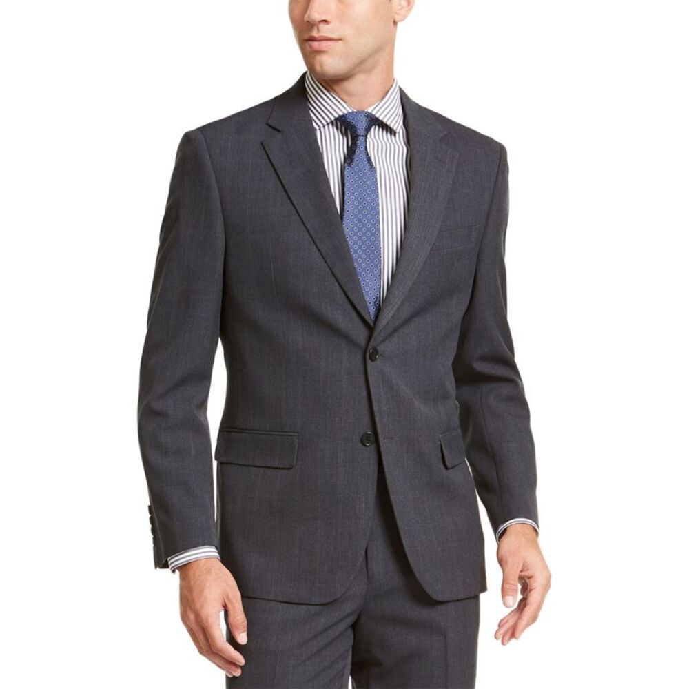 Armani Exchange Mens Slim-Fit Windowpane Wool Suit Jacket 40S Grey/Blue NWT $475